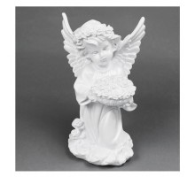 Ангел с корзинкой с цветов  32cm белый глянец