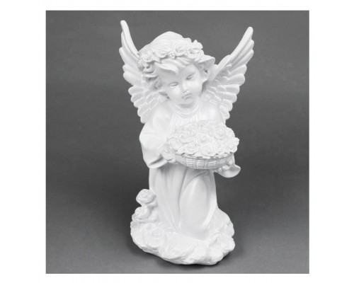 Ангел с корзинкой с цветов  32cm белый глянец