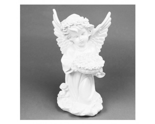 Ангел с корзинкой с цветов 32cm белый матовый
