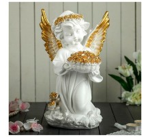 Ангел с корзинкой с цветов 32cm белый с золотом 