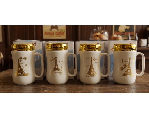 Кружка  керамика с крышкой (400 мл) 2212-34